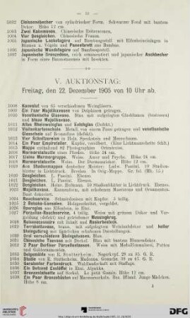 V. Auktionstag: Freitag, den 22. Dezember 1905 (Nr. 1007-1238)