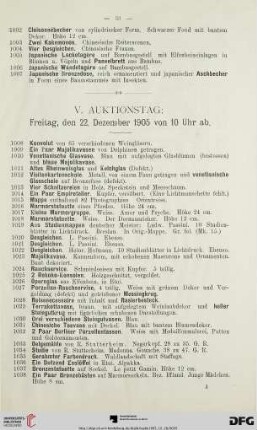 V. Auktionstag: Freitag, den 22. Dezember 1905 (Nr. 1007-1238)