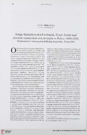 69: [Rezension von: Kinga Szczepkowska-Naliwajek, Dzieje badań nad dawnym rzemiosłem artystycznym w Polsce 1800-1939]