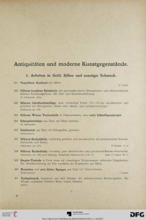 1. Arbeiten in Gold, Silber und sonstiger Schmuck (Nr. 351-382)