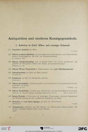 1. Arbeiten in Gold, Silber und sonstiger Schmuck (Nr. 351-382)