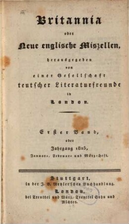 Britannia oder Neue englische Miszellen. 1825,1/2