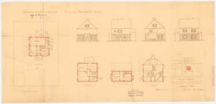 Gartenstadt Falkenberg, Berlin-Altglienicke Wohnhaus für Adolf Otto: Lageplan, Grundrisss, Ansicht, Schnitt (2x)