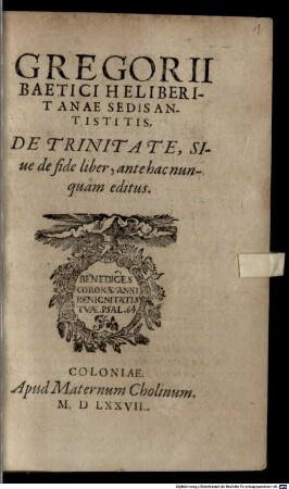 De trinitate : sive de fide liber