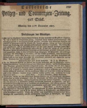 52tes Stück. Montag, den 21ten December 1807