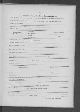 Formblatt K. Nachricht zur gerichtlichen Erziehungskartei.
