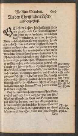 An den Christlichen Leser/ und Beschluß.