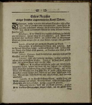 Erstes Register einiger fremden angenommenen Kunst-Wörter.