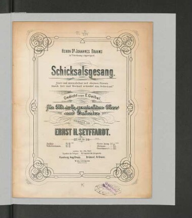 Schicksalsgesang für Alt solo, gemischten Chor und Orchester : op. 13