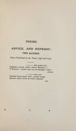 Poems. Advice, and Reproof: two satires