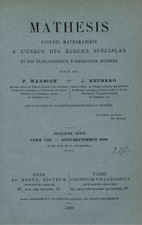 TOME VIII.-AOUT-SEPTEMBRE 1898.
