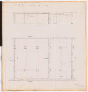 Reichsluftfahrtministerium, Berlin: Weinkeller L4: Schnitt, Grundriss 1:20