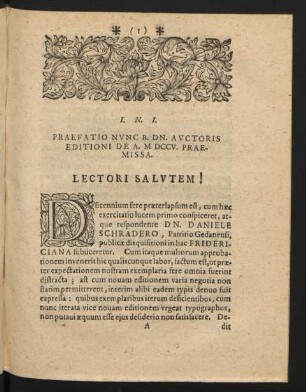 Praefatio Nunc B. Dn. Auctoris Editioni De A. M DCCV. Praemissa. Lectori Salutem!