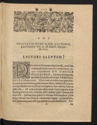 Praefatio Nunc B. Dn. Auctoris Editioni De A. M DCCV. Praemissa. Lectori Salutem!