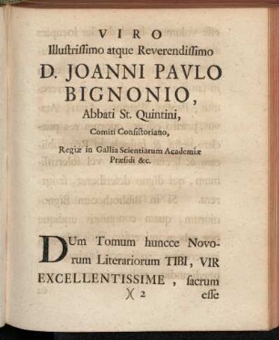 Viro Illustrissimo atque Reverendissimo D. Joanni Paulo Bignonio,[...]