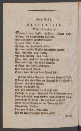 Das Erste. Kriegslied. Mel. Kosciusco.