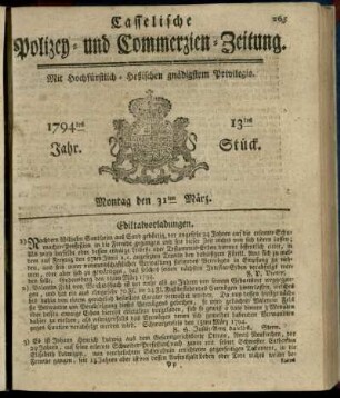 13tes Stueck, Montag den 31ten Maerz 1794