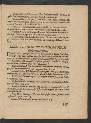 Libri Theologici Theologorum Reformatorum.