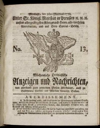 No. 13. Montags, den 26ten Martius 1770.