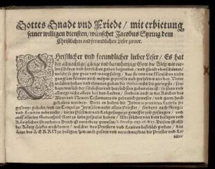Vorwort an den Christlichen und freundlichen Leser von Jacobus Syringus