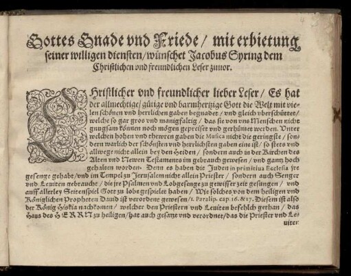 Vorwort an den Christlichen und freundlichen Leser von Jacobus Syringus