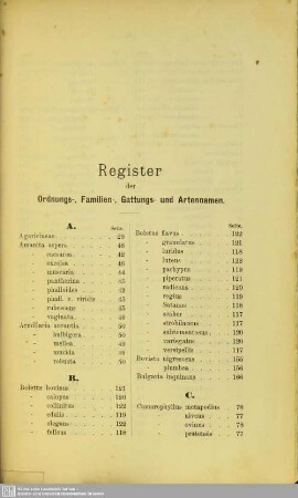 Register der Ordnungs-, Familien-, Gattungs- und Artennamen