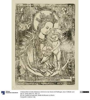 Madonna mit Kind in der Glorie mit Weltkugel, oben Gottvater und der Hl. Geist