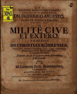 Diss. de milite cive et externo