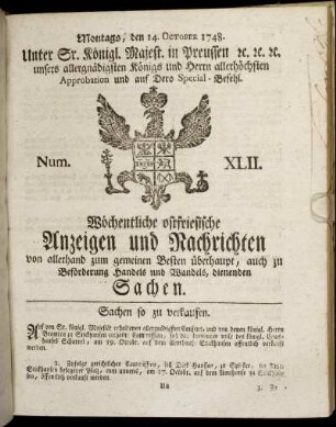 Num. XLII. Montags, den 14. October 1748.