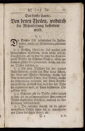 Das fünfte Capitel. Von denen Theilen, wodurch die Absonderung befördert wird.