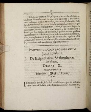 De Exspectativa & simultanea Investitura. Decas X.