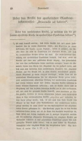 48-69 Ueber den Artikel des apostolischen Glaubensbekenntnisses: "Descendit ad Inferos"