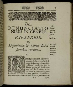 Pars Prior. De Definitione & variis Divisionibus earum.