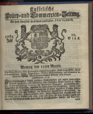 10. Stueck, Montag den 11ten Martii 1765