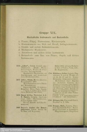 Gruppe XIX. Musikalische Instrumente und Bestandteile