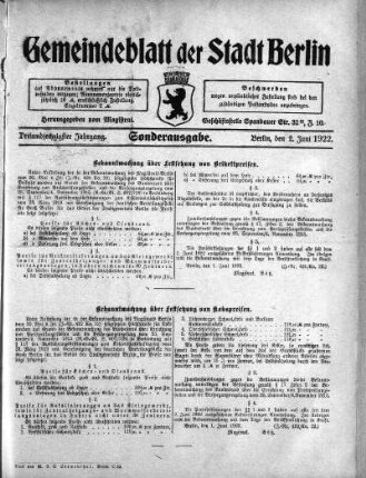 Sonderausgabe, 2. Juni 1922