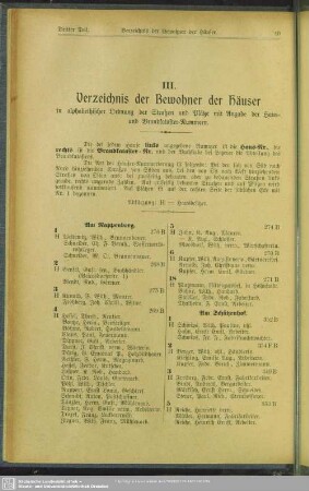 III. Häuserbuch : III. Verzeichnis der Bewohner der Häuser