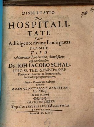 Dissertatio de hospitalitate