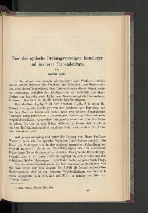 Über das optische Drehungsvermögen homologer und isomerer Terpenderivate.