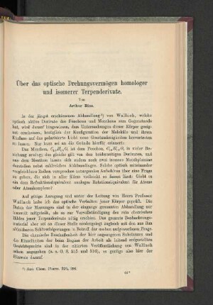 Über das optische Drehungsvermögen homologer und isomerer Terpenderivate.