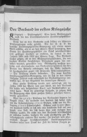 Der Verband im ersten Kriegsjahr.