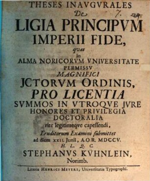 Theses inaug. de ligia principum Imperii fide