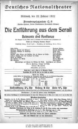 Die Entführung aus dem Serail oder Belmonte und Konstanze