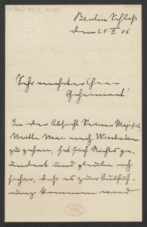 Brief an Ludwig Strecker  und B. Schott's Söhne : 28.03.1906