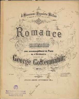 Romance pour le violoncelle avec accompagnement de piano ou orchestre : Op. 17 ; vllo. & piano