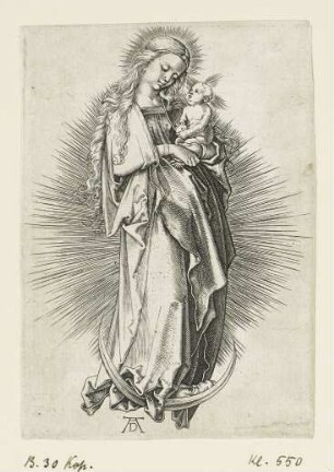 Maria mit langem Haar auf der Mondsichel