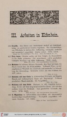 III. Arbeiten in Elfenbein (Nr. 616-641)