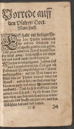 Vorrede auff den Psalter/ Doct. Mart. Luth.