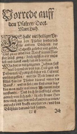 Vorrede auff den Psalter/ Doct. Mart. Luth.
