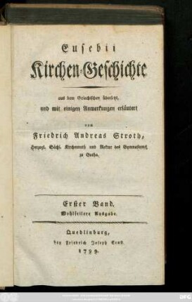Bd. 1: Eusebii Kirchen-Geschichte